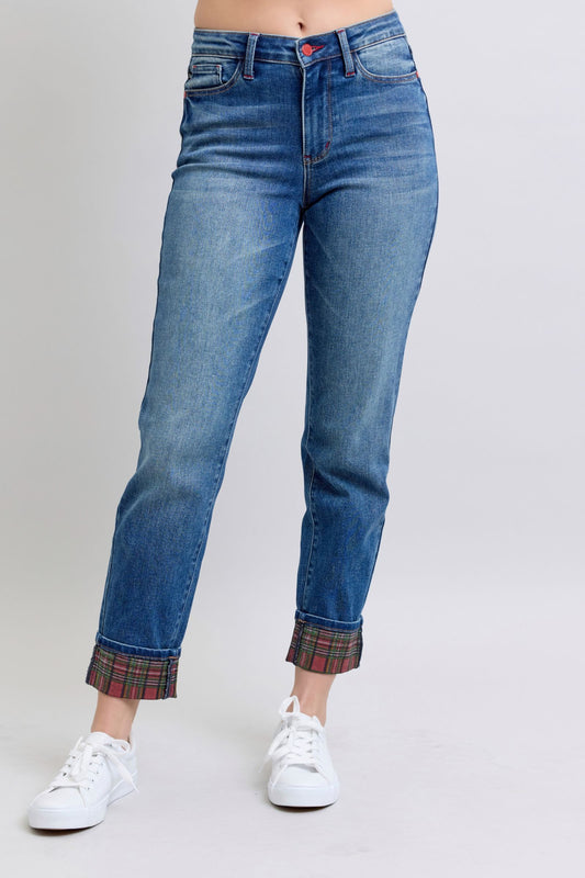 Plaid Charm Straight-Leg Jeans