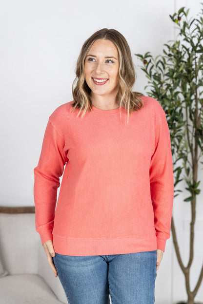 Michelle Mae Corrine Ribbed Pullover Top - Coral