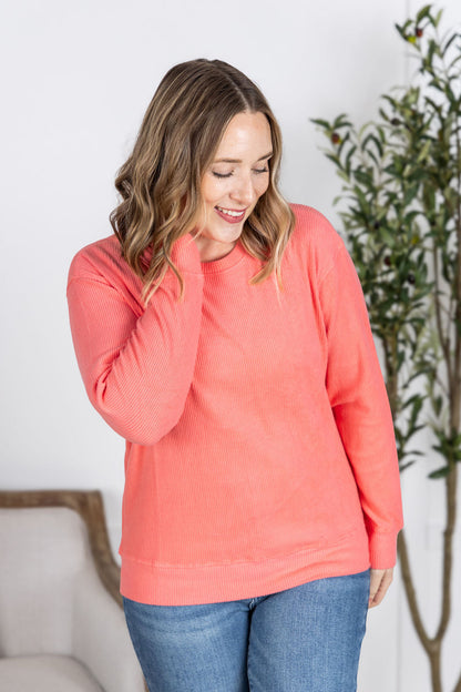 Michelle Mae Corrine Ribbed Pullover Top - Coral