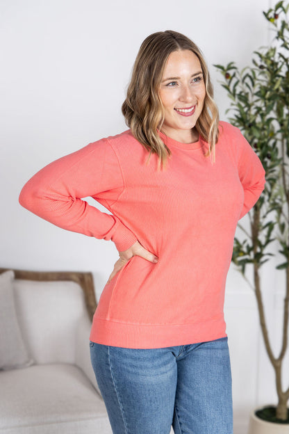 Michelle Mae Corrine Ribbed Pullover Top - Coral