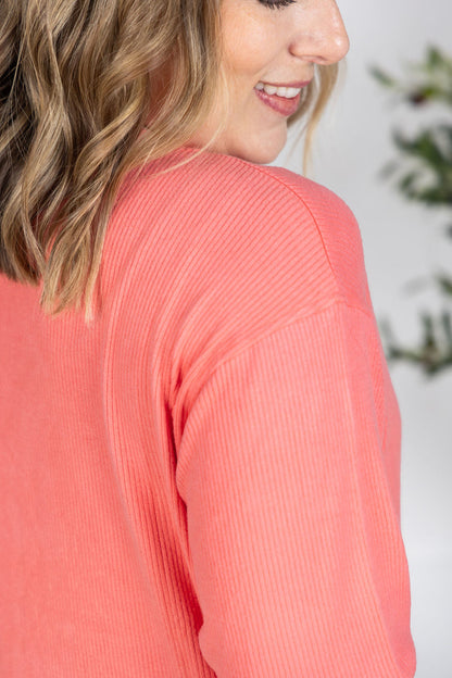 Michelle Mae Corrine Ribbed Pullover Top - Coral