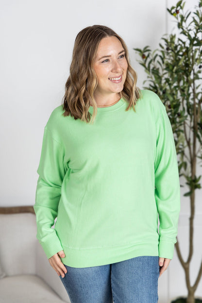 Michelle Mae Corrine Ribbed Pullover Top - Lime