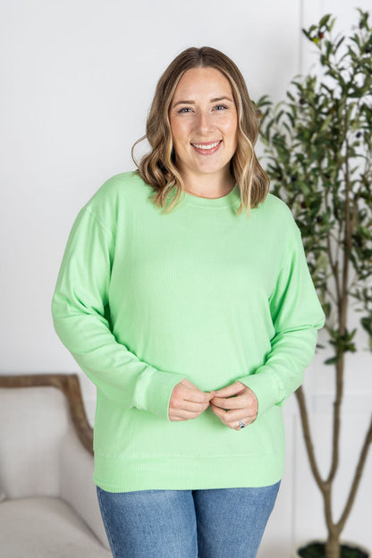 Michelle Mae Corrine Ribbed Pullover Top - Lime