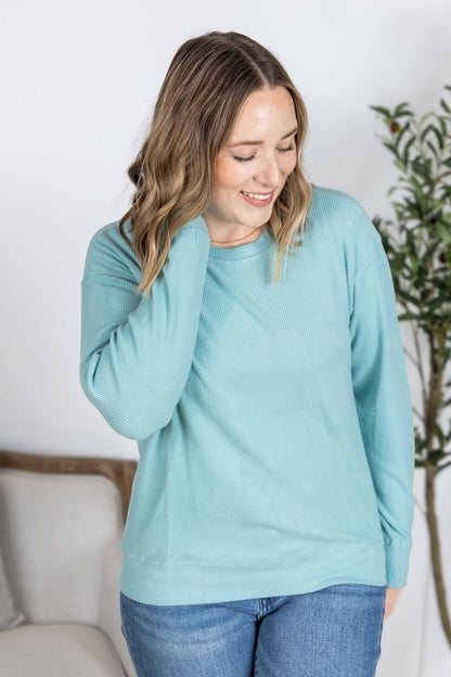 Michelle Mae Corrine Ribbed Pullover Top - Dusty Blue