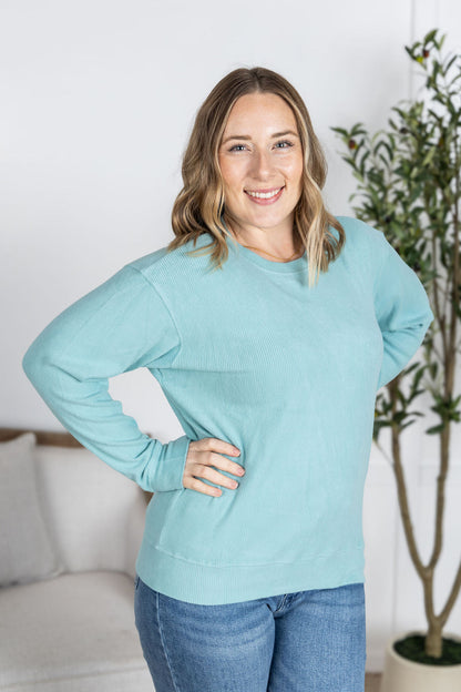 Michelle Mae Corrine Ribbed Pullover Top - Dusty Blue