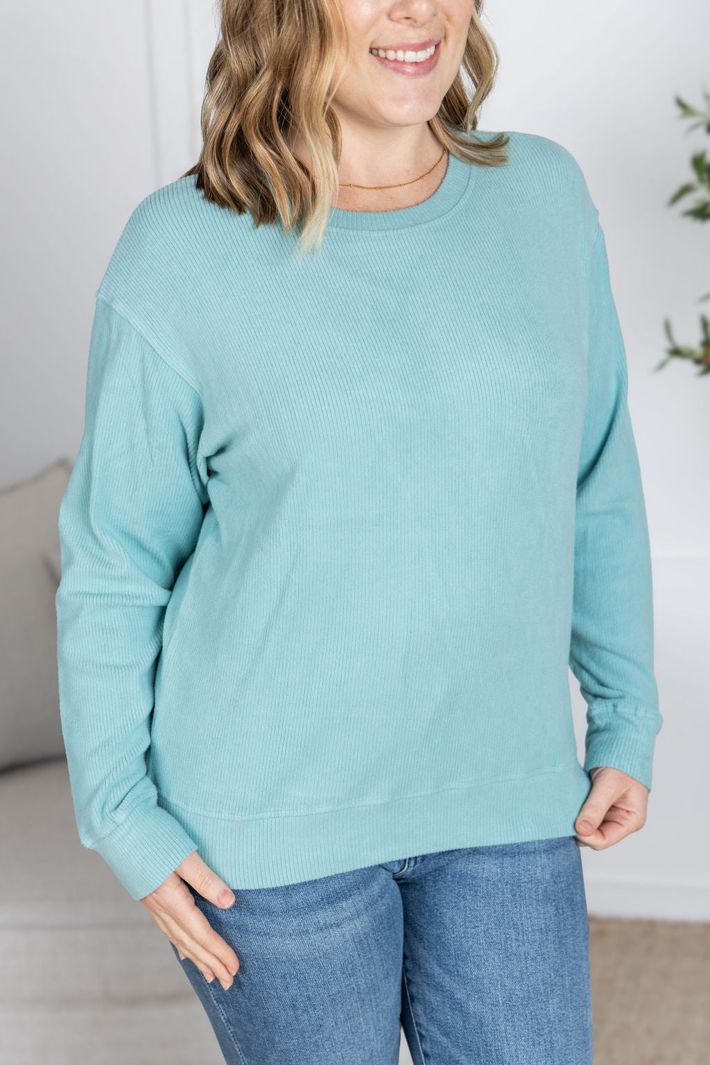 Michelle Mae Corrine Ribbed Pullover Top - Dusty Blue