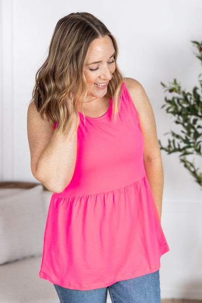 Michelle Mae Renee Ruffle Tank - Neon Pink