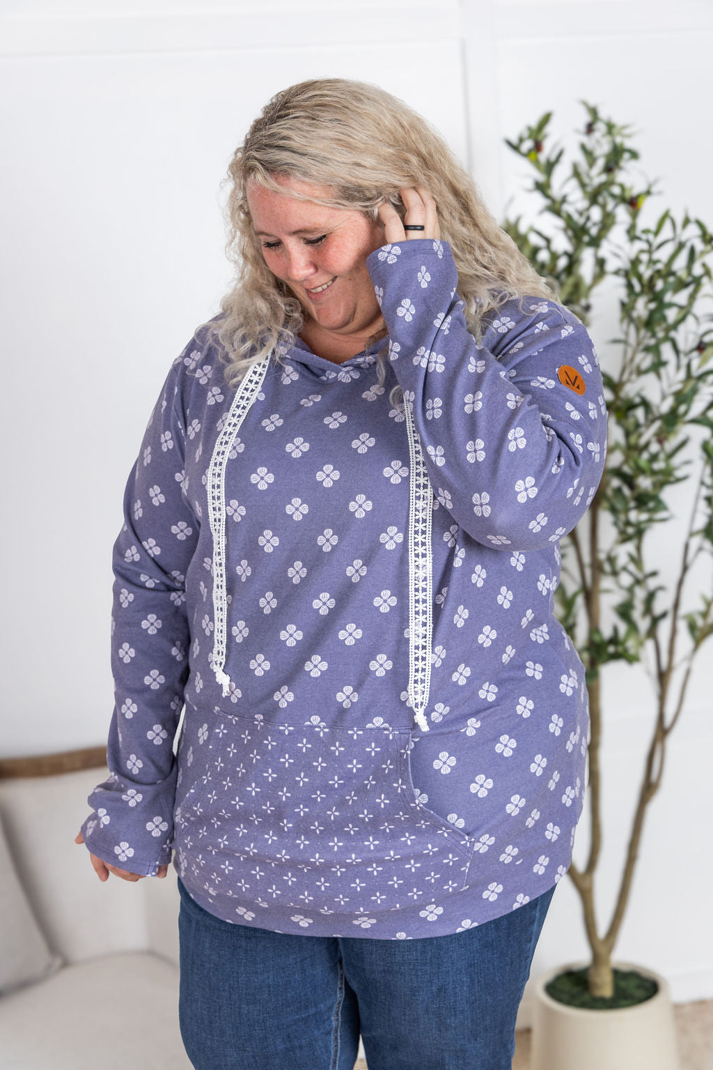 Michelle Mae Hailey Pullover Hoodie - Slate Purple Floral