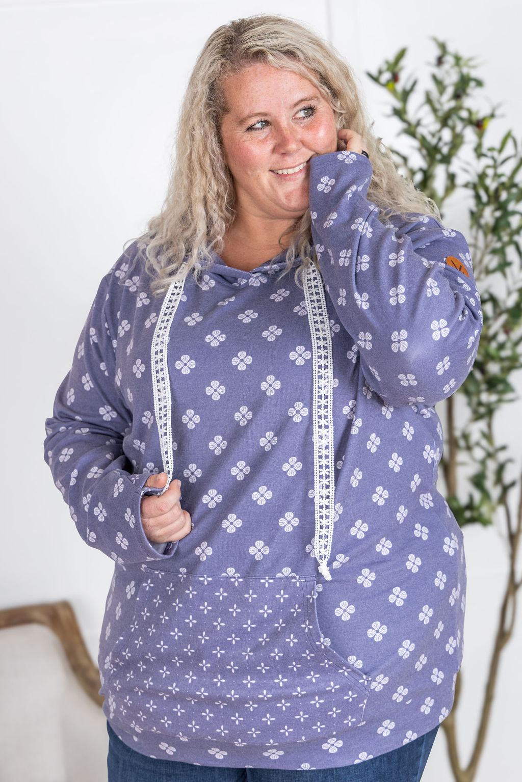Michelle Mae Hailey Pullover Hoodie - Slate Purple Floral