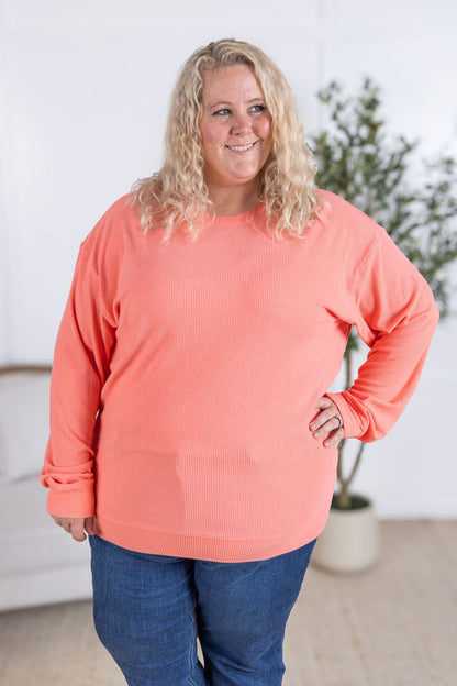 Michelle Mae Corrine Ribbed Pullover Top - Coral