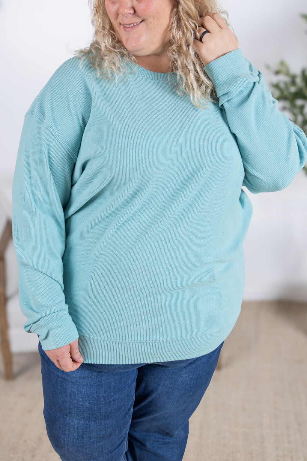 Michelle Mae Corrine Ribbed Pullover Top - Dusty Blue