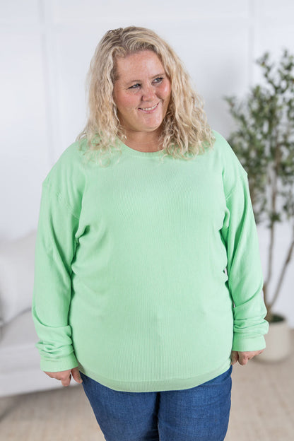 Michelle Mae Corrine Ribbed Pullover Top - Lime