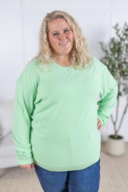 Michelle Mae Corrine Ribbed Pullover Top - Lime