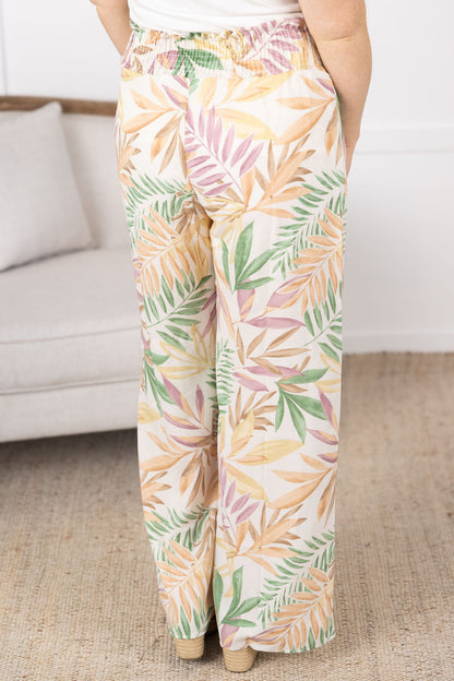 Michelle Mae Presley Palazzo Pants - Mauve and Green Palm