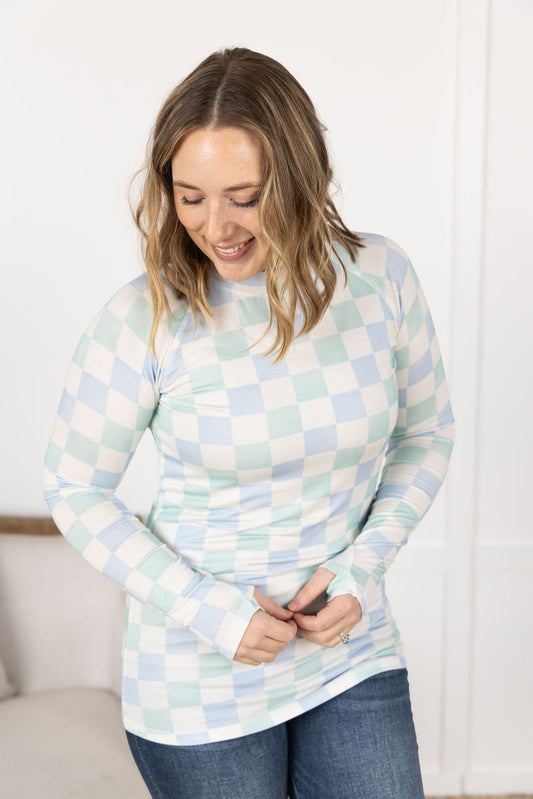 Michelle Mae Blair Long Sleeve Top - Blue and Mint Checker MM EXCLUSIVE