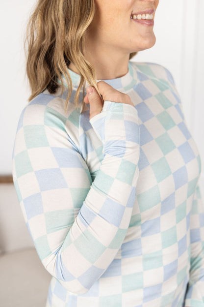 Michelle Mae Blair Long Sleeve Top - Blue and Mint Checker MM EXCLUSIVE