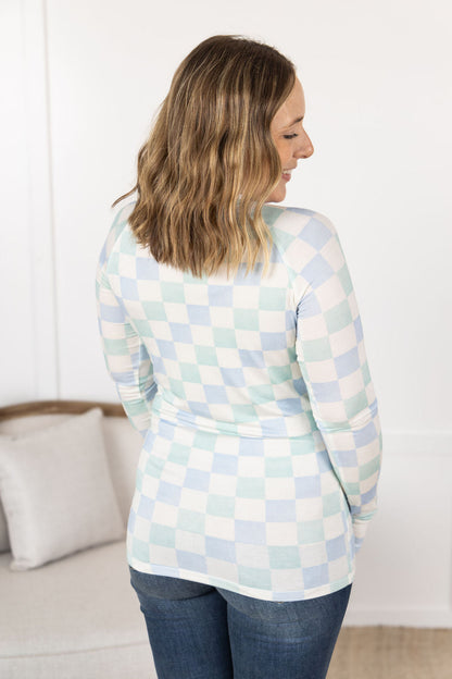 Michelle Mae Blair Long Sleeve Top - Blue and Mint Checker MM EXCLUSIVE