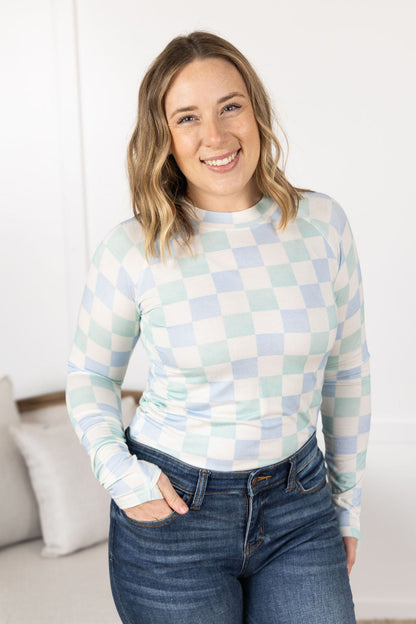 Michelle Mae Blair Long Sleeve Top - Blue and Mint Checker MM EXCLUSIVE