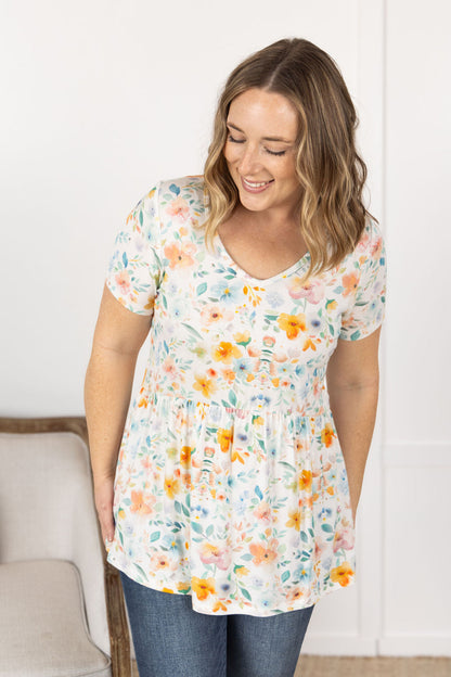 Michelle Mae Sarah Ruffle Short Sleeve - Watercolor Floral