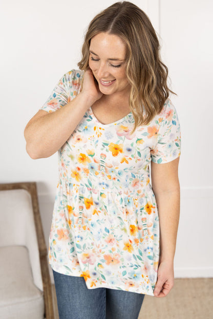 Michelle Mae Sarah Ruffle Short Sleeve - Watercolor Floral