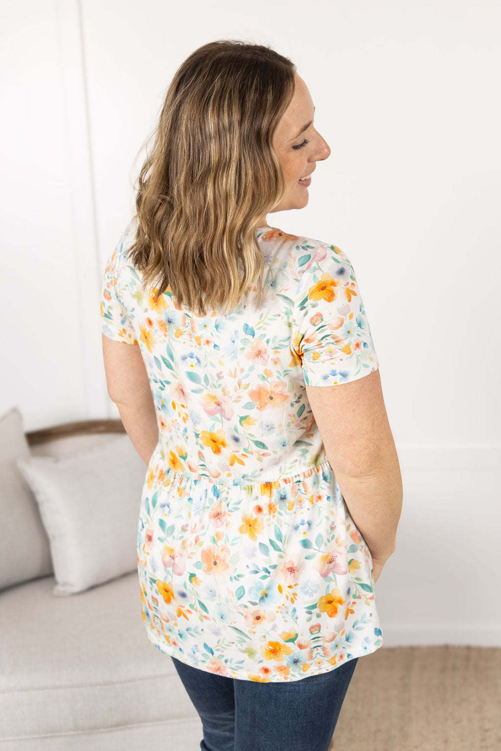 Michelle Mae Sarah Ruffle Short Sleeve - Watercolor Floral