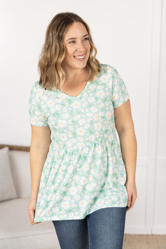 Michelle Mae Sarah Ruffle Short Sleeve - Green Floral