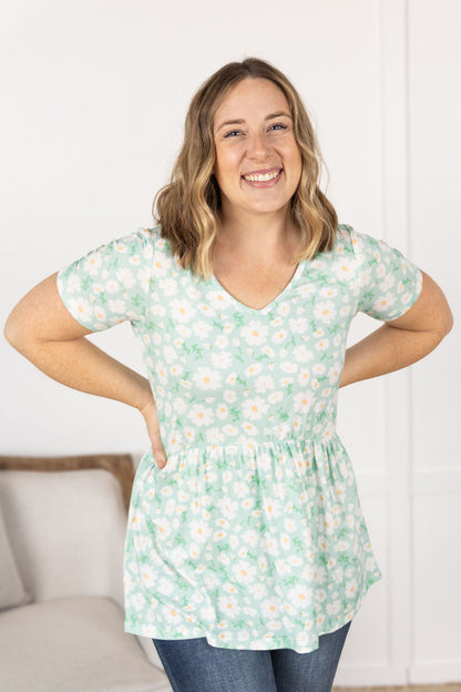 Michelle Mae Sarah Ruffle Short Sleeve - Green Floral