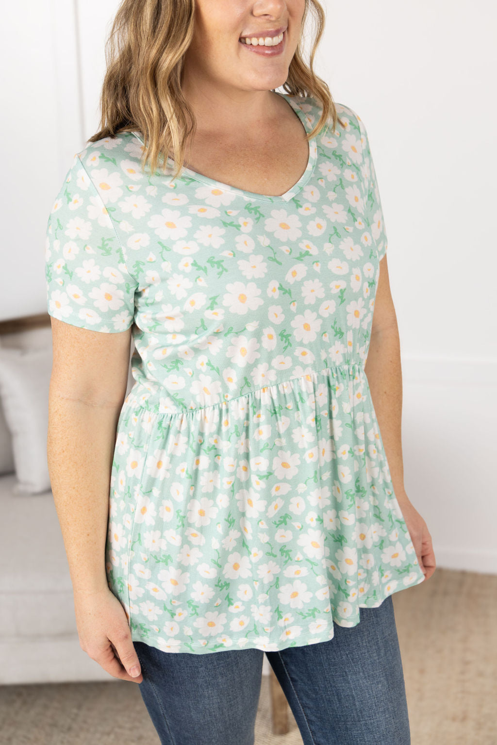 Michelle Mae Sarah Ruffle Short Sleeve - Green Floral