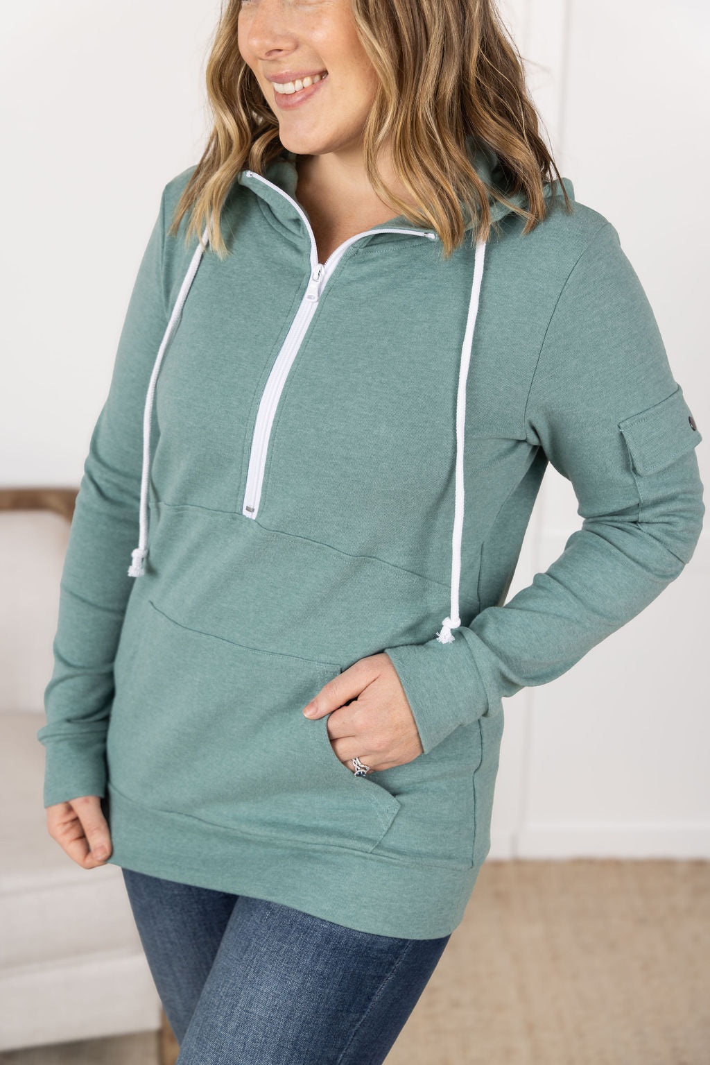 Michelle Mae Pixie Pocket Halfzip Hoodie - Sage