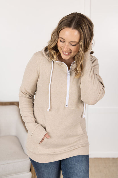 Michelle Mae Pixie Pocket Halfzip Hoodie - Oatmeal