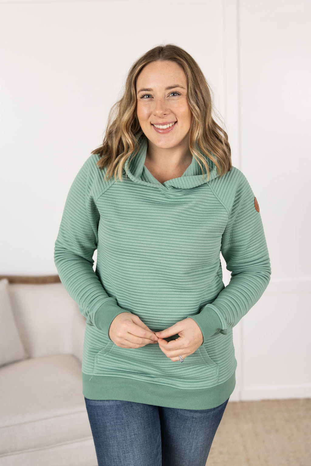 Michelle Mae Tatum Textured Pullover Hoodie - Sea Green