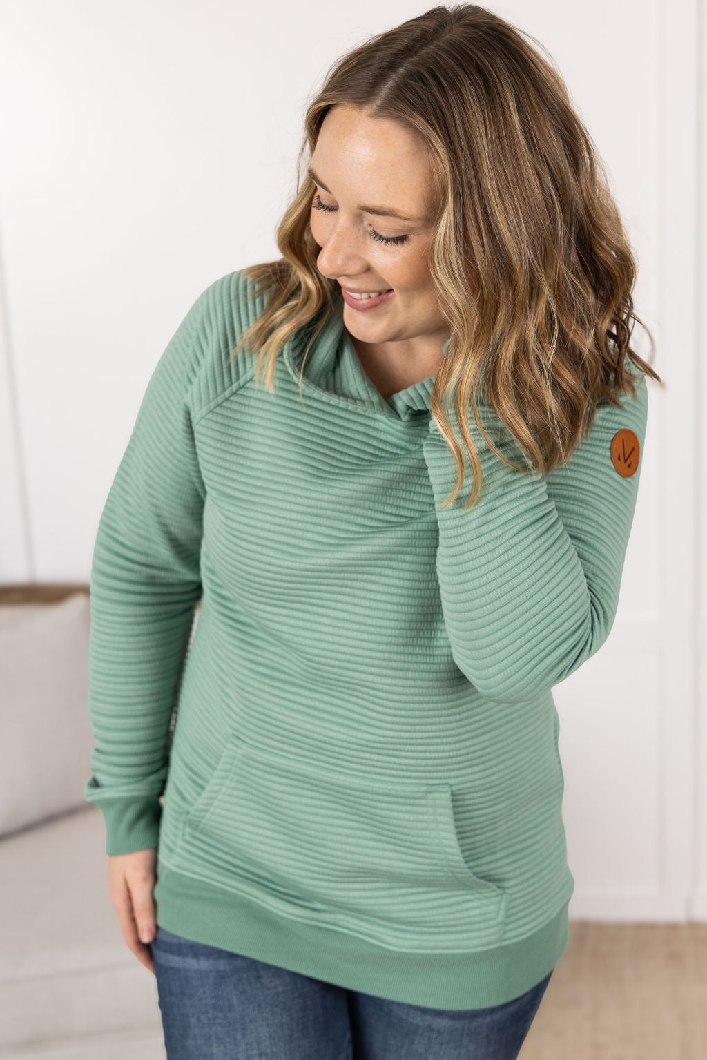 Michelle Mae Tatum Textured Pullover Hoodie - Sea Green