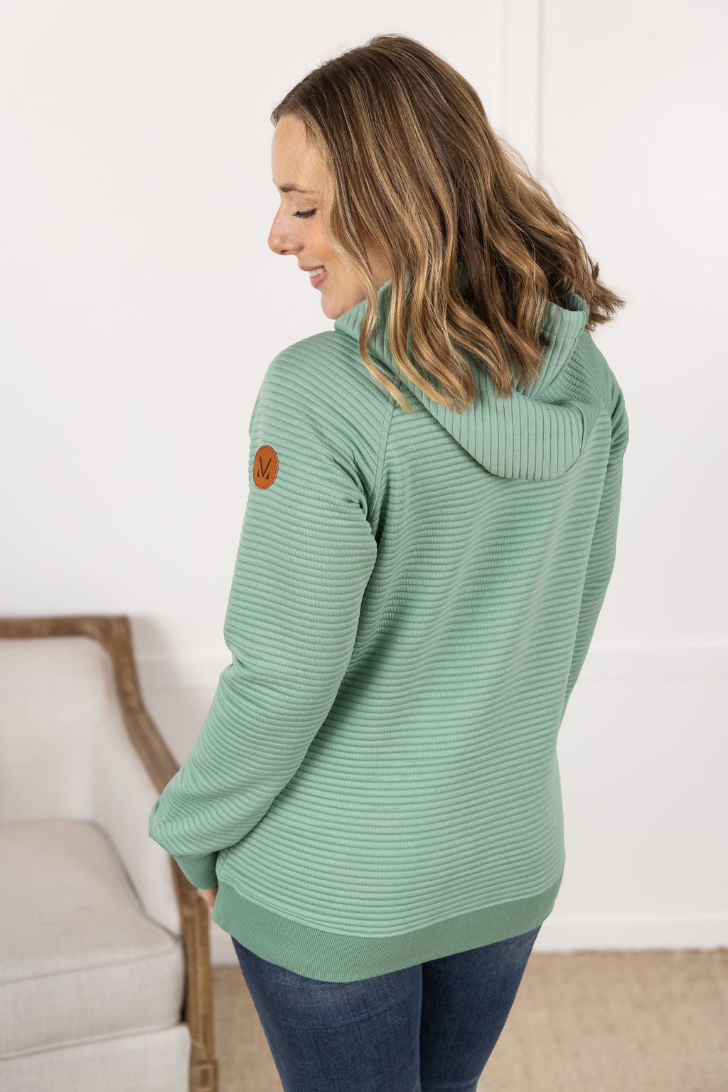 Michelle Mae Tatum Textured Pullover Hoodie - Sea Green