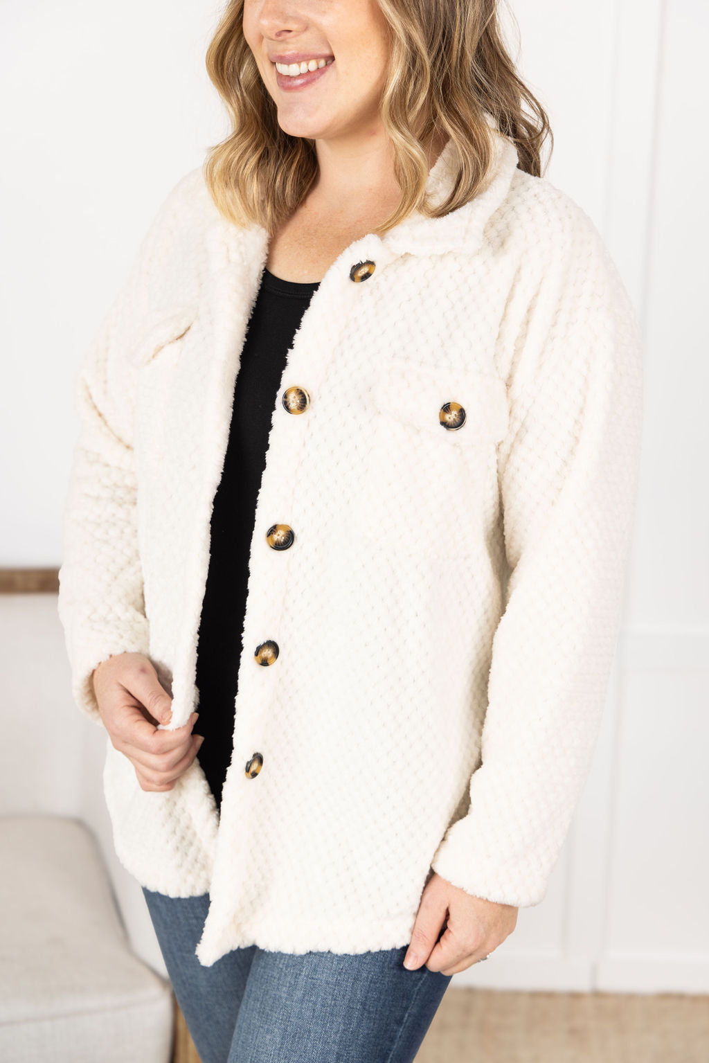 Michelle Mae Fleece Shacket - Cream