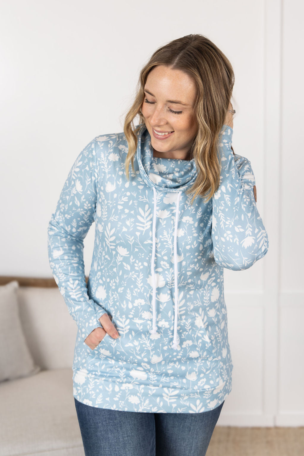 Michelle Mae Soft Funnel Neck - Dreamy Meadows Blue