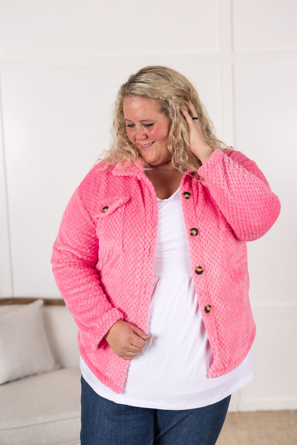 Michelle Mae Fleece Shacket - Pink