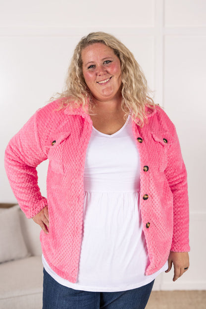 Michelle Mae Fleece Shacket - Pink