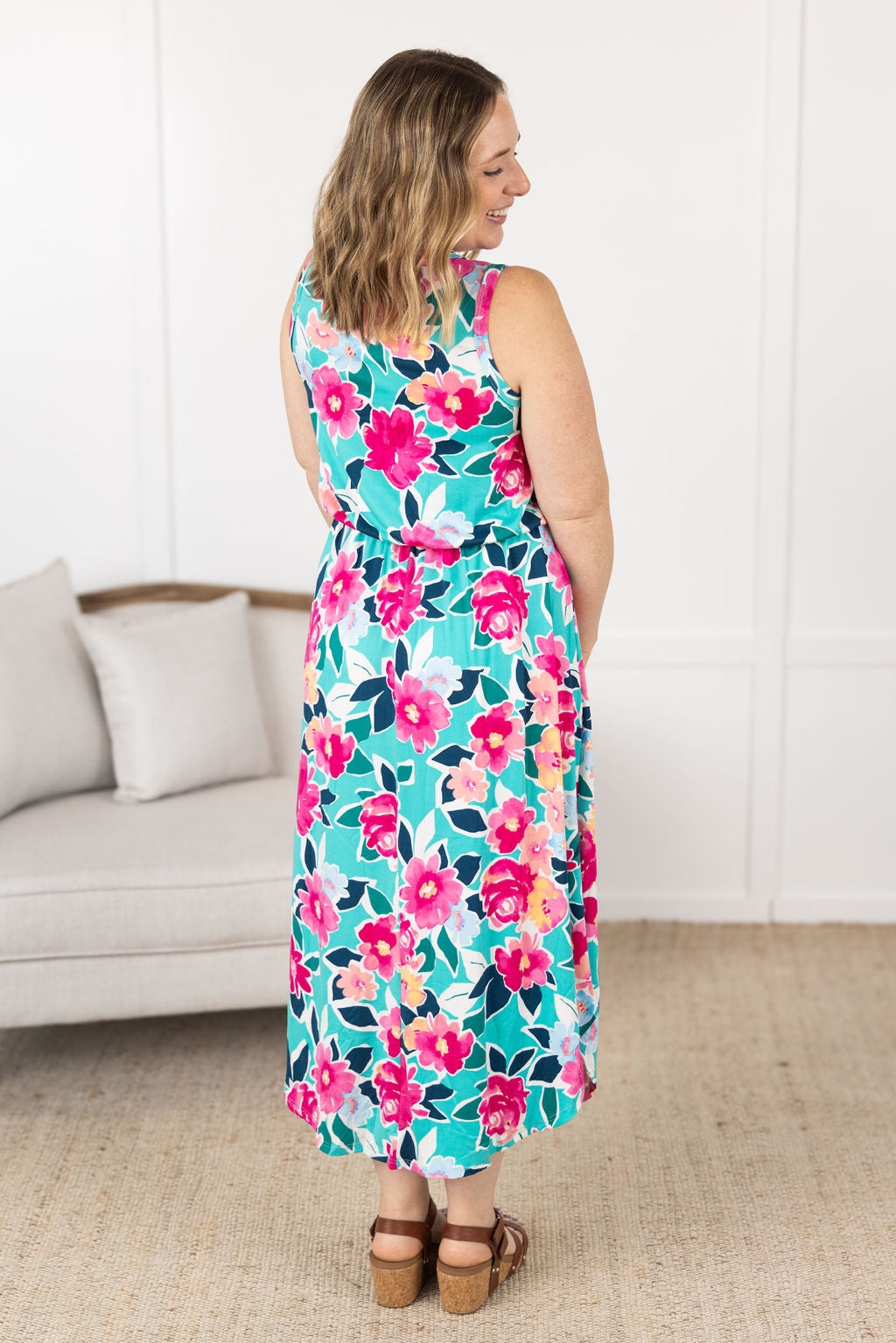 Michelle Mae Sydney Scoop Dress - Aqua Floral