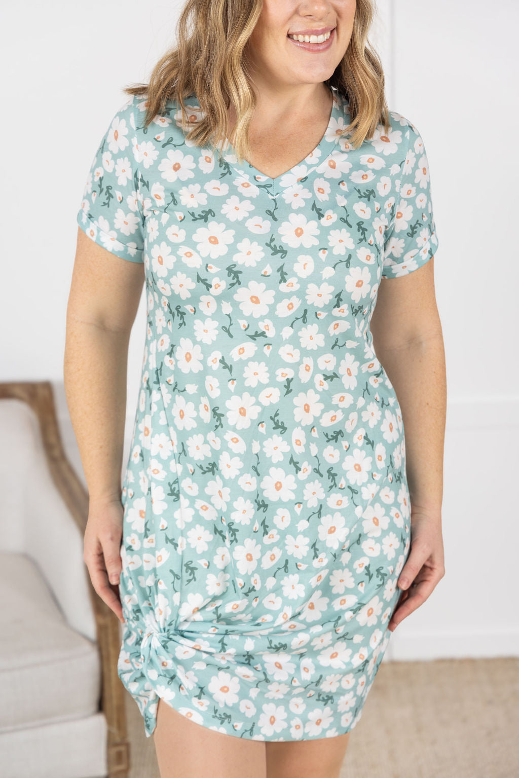 Michelle Mae Knot Dress - Green Floral