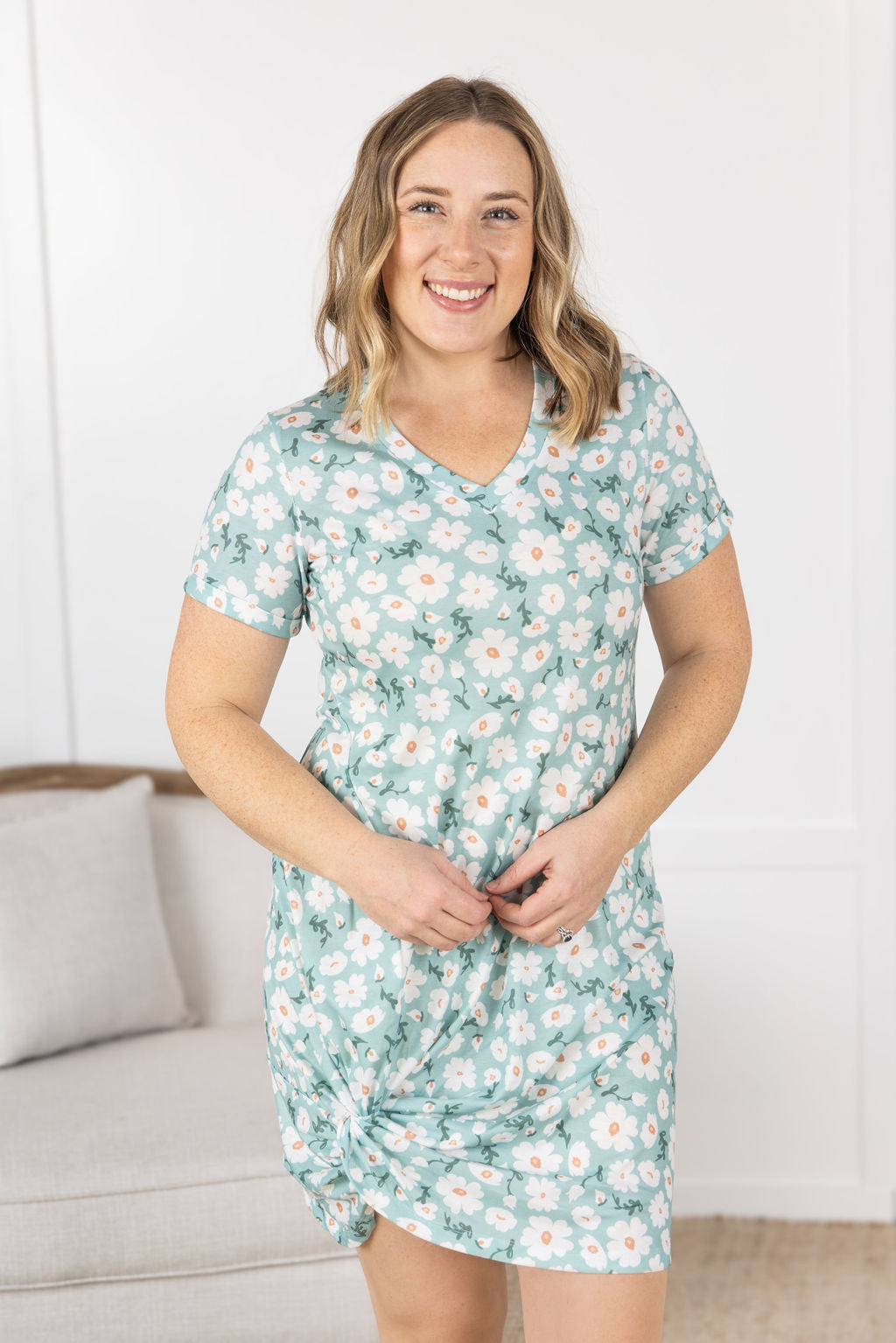 Michelle Mae Knot Dress - Green Floral
