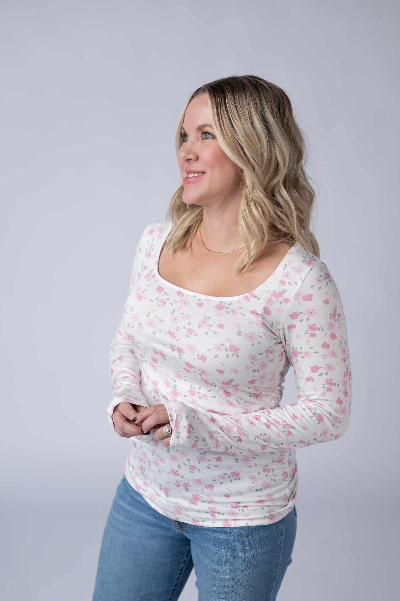 Michelle Mae Alyssa Long Sleeve Top - Pretty in Pink Floral