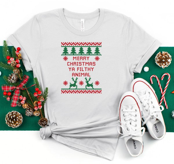 Colorful Merry Christmas Ya Filthy Animal Graphic Tee (PLUS)