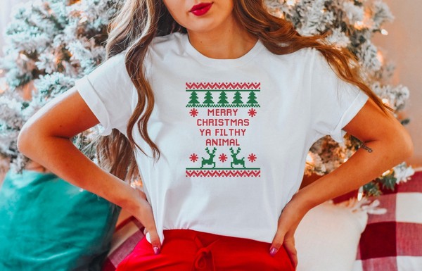 Colorful Merry Christmas Ya Filthy Animal Graphic Tee