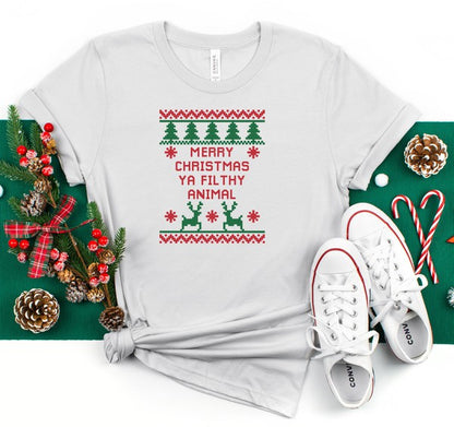 Colorful Merry Christmas Ya Filthy Animal Graphic Tee