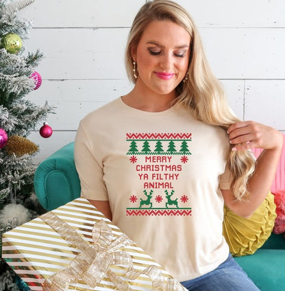 Colorful Merry Christmas Ya Filthy Animal Graphic Tee