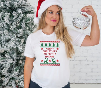 Colorful Merry Christmas Ya Filthy Animal Graphic Tee