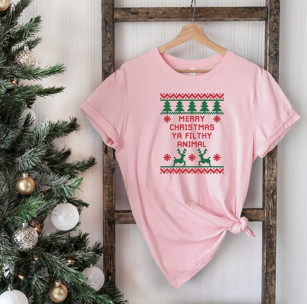 Colorful Merry Christmas Ya Filthy Animal Graphic Tee