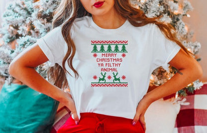 Colorful Merry Christmas Ya Filthy Animal Graphic Tee (PLUS)