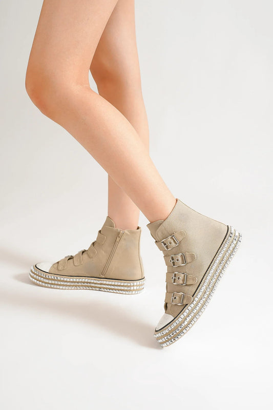 Studded Straps Platform Sneakers by Beast- Khaki