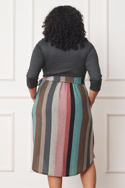 Plus Quarter Sleeve, Stripe Sash Midi Dress